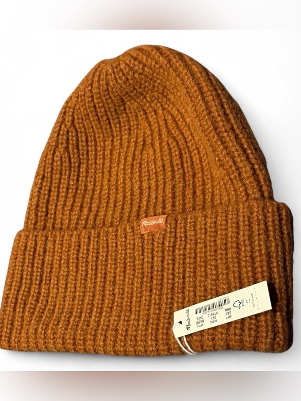 NWT Madewell Alpaca-Blend Ribbed Cuffed Winter Beanie Hat in Rust